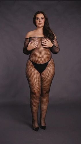 bodystocking with off shoulder neckline, fishnet structure and open crotch. na Arena.pl