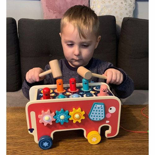 Drewniana Kostka Edukacyjna Słoń Wbijak Młotek Zabawka Prezent dla Dzieci na Arena.pl