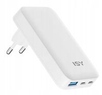 Ładowarka sieciowa ISY IAC-6065 Flat 65W 2xUSB-C USB-A GaN Biały