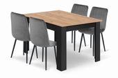 Zestaw jadalniany stół 120x80 cm czarny + 4  krzesła szare do kuchni