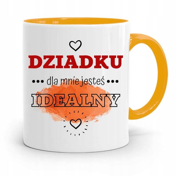 Kubek Żółty Dla Dziadka Dla Mnie Jesteś Idealny Z Nadrukiem Ze Zdjęciem zdjęcie 1