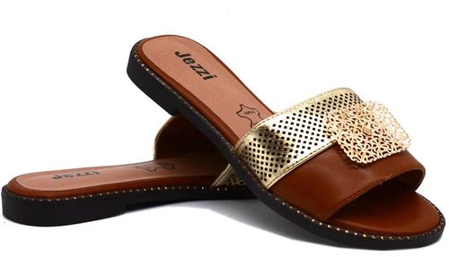 Klapki damskie z aplikacją JEZZI RMR24148-3 - brązowo-złote 37 na Arena.pl