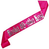 Boska 40-stka + imię - różowa szarfa ze srebrnym nadrukiem