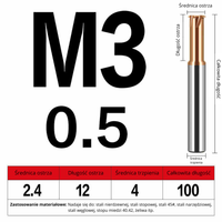 Frez do gwintowania jednoostrzowy Rozmiar: M3x0.5x100L -TiSiN
