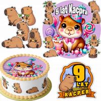 ZESTAW OPŁATEK NA TORT 20CM + 16 POSTACI - KAPIBARA + IMIĘ 15CM 18CM