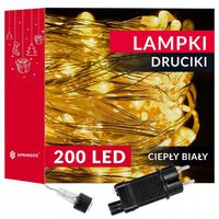 LAMPKI DRUCIKI 200LED MIKRO NA PRĄD CIEPŁE BIAŁE ZASILACZ zew/wew 8 FUNKCJI