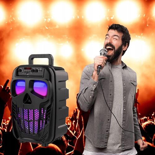 GŁOŚNIK BEZPRZEWODOWY PRZENOŚNY KARAOKE BLUETOOTH RADIO MIKROFON LED USB na Arena.pl