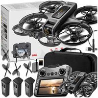 DRON KONTROLER Z LCD 2 kamery SILNIK BEZSZCZOTKOWY ZABAWKA 135G WIFI 3x AKU