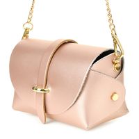 Włoska Torebka Skórzana Wizytowa Na Łańcuszku Perłowy Róż P45