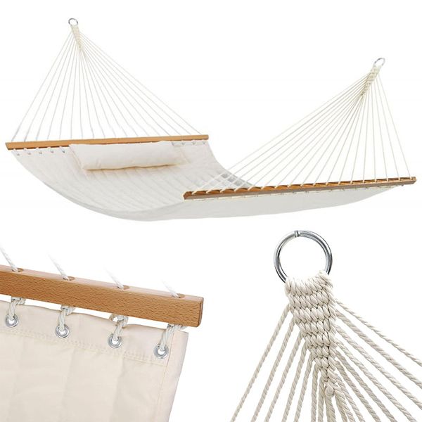 Hamak pikowany dwuosobowy 200x140cm z poprzeczkami i poduszką zdjęcie 1