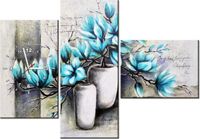 100CM 70CM ZEGAR 3 ELEM MAGNOLIE NIEBIESKICH KOLORACH ŚCIENNY OBRAZ