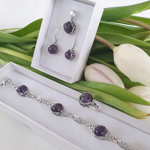 Kolczyki Wiszące srebro pr. 925 Eleganckie z Pięknym Naturalnym AMETYSTEM na Arena.pl