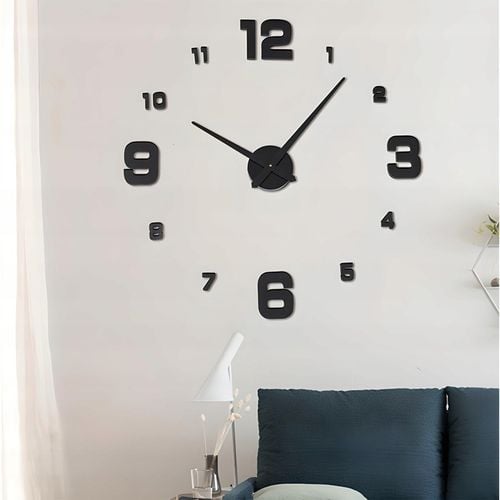 ZEGAR ŚCIENNY 3D NOWOCZESNY PRZYKLEJANY NA ŚCIANĘ CZARNY XXL 130 CM na Arena.pl