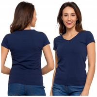 T-SHIRT DAMSKI BAWEŁNIANY KRÓTKI RĘKAW KOSZULKA DEKOLT V MORAJ R.L BASIC