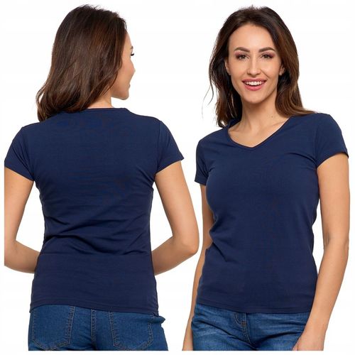 T-SHIRT DAMSKI BAWEŁNIANY KRÓTKI RĘKAW KOSZULKA DEKOLT V MORAJ R.L BASIC na Arena.pl