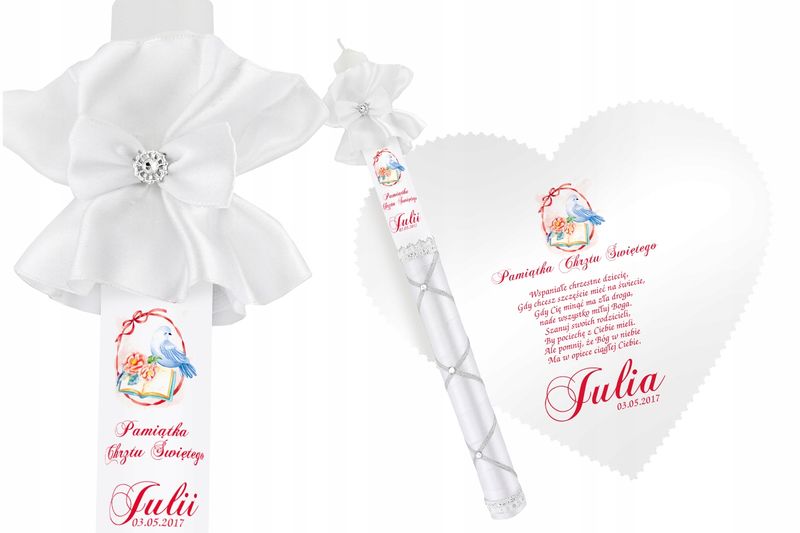 Biała szatka i świeca do Chrztu imię data WZORY zdjęcie 4