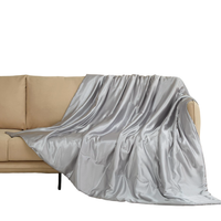 Koc satynowy 220x240 narzuta na łóżko kanapę błyszcząca szara satyna