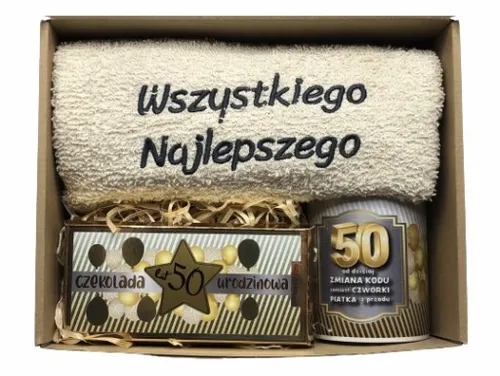 PREZENT NA URODZINY 18-70 Zestaw Kosz Prezentowy Ręcznik Kubek Czekolada na Arena.pl