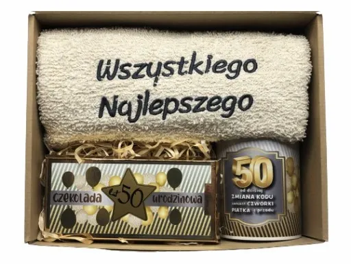 PREZENT NA URODZINY 18-70 Zestaw Kosz Prezentowy Ręcznik Kubek Czekolada zdjęcie 13