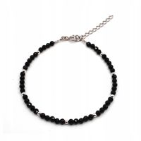Bransoletka czarny turmalin 3mm hematyt srebro 925