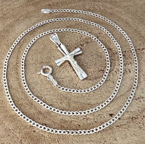 Łańcuszek srebrny 925 pancerka 45cm i krzyżyk prezent komunijny dla chłopca na Arena.pl