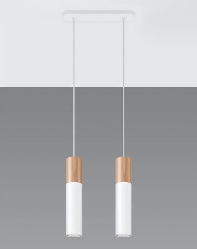 Wisząca LAMPA skandynawska SL.0629 metalowa OPRAWA hygge ZWIS tuby drewniane białe na Arena.pl
