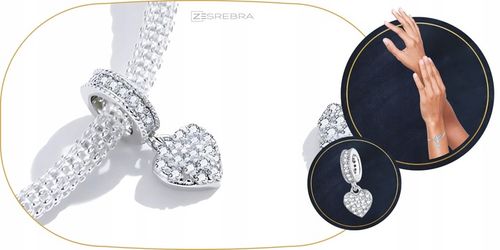 CHARMS WISZĄCE SERCE srebro 925 koralik zawieszka z cyrkoniami srebrna S925 na Arena.pl