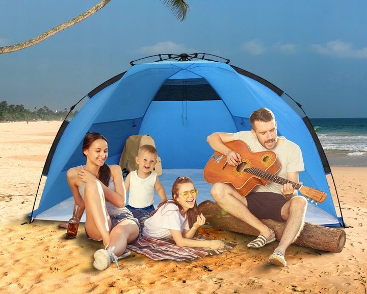 DUŻY XXL NAMIOT PLAŻOWY SAMOROZKŁADAJĄCY AUTOMATYCZNY PARAWAN ODBIJA SŁOŃCE zdjęcie 2