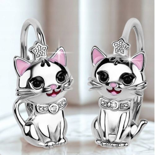 KOLCZYKI SREBRNE KOT KOTEK DLA DZIEWCZYNKI ANGIELSKIE SREBRO 925 ORYGINALNE na Arena.pl