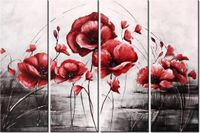 120CM 80 OBRAZ 4 ELEM CZERWONE MAKI ŚCIENNY