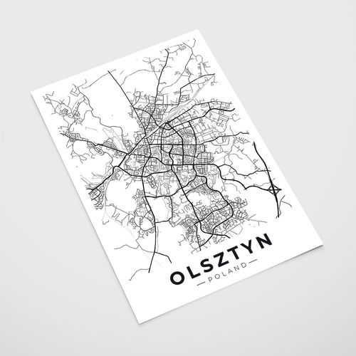 Plakat mapa Olsztyn czarnobiała 30x40 cm na Arena.pl