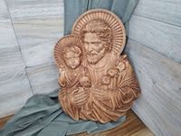 Obraz płaskorzeźba drewniany na prezent Święty Józef z Jezuskiem 25cm
