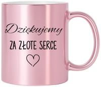 KUBEK RÓŻOWY METALIK PREMIUM Z PODZIĘKOWANIEM URODZINY IMIENINY PREZENT