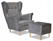 Fotel uszak ARI z podnóżkiem skandynawski Family Meble Grey szary DARK