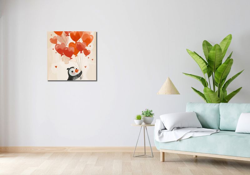 Obraz 60x60cm Pingwinek z Balonami zdjęcie 2