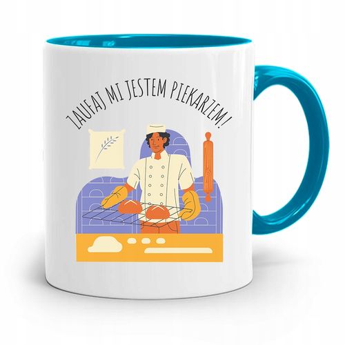 Kubek Błękitny Prezent Dla Piekarza Zaufaj Mi Z Nadrukiem Ze Zdjęciem na Arena.pl