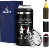 Kubek Termiczny 4w1 dla Męża Chłopaka Pingwin 480ml Czarny Stal Prezent