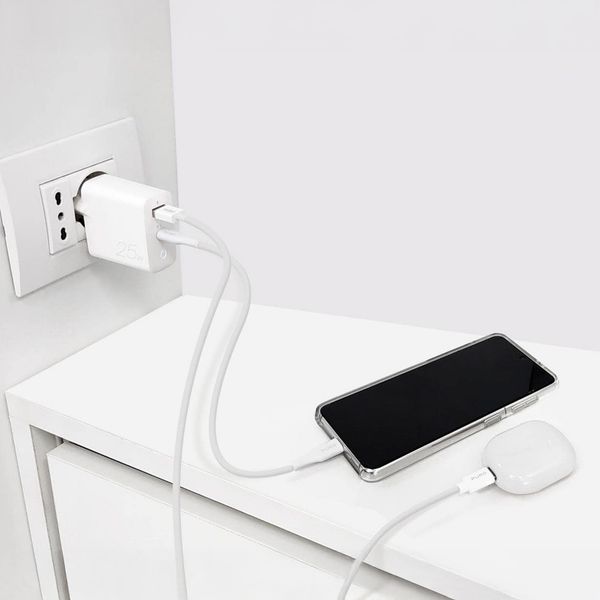 ładowarka sieciowa usb-a usb-c pd 25w - biała zdjęcie 2
