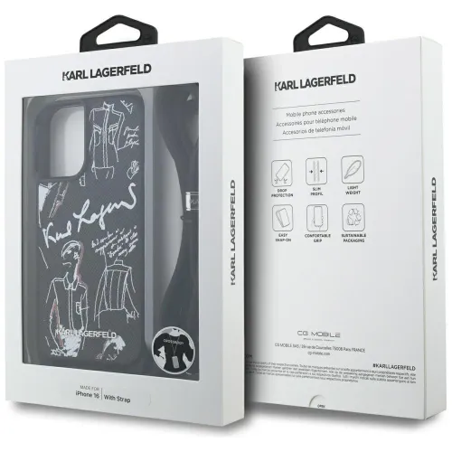 etui karl lagerfeld crossbody grained pattern & logo do iphone 16 - czarne na Arena.pl