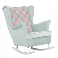 Fotel uszak bujany Carol Duo różowo błękitny szachownica welur