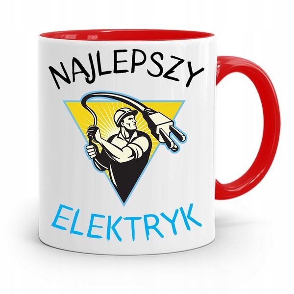 Kubek Czerwony Dla Elektryka Najlepszy Elektryk Z Nadrukiem Ze Zdjęciem zdjęcie 1