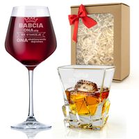 Zestaw Kieliszek do Wina Szklanka Whisky z Grawerem Prezent Babci Dziadka