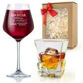 Zestaw Kieliszek do Wina Szklanka Whisky z Grawerem Prezent Babci Dziadka