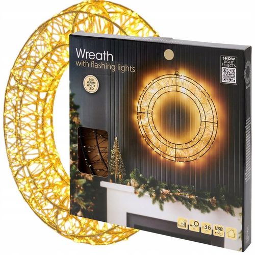 Dekoracja świetlna LED Ø 36 cm Wieniec Koło ledowe wianek świąteczny USB na Arena.pl