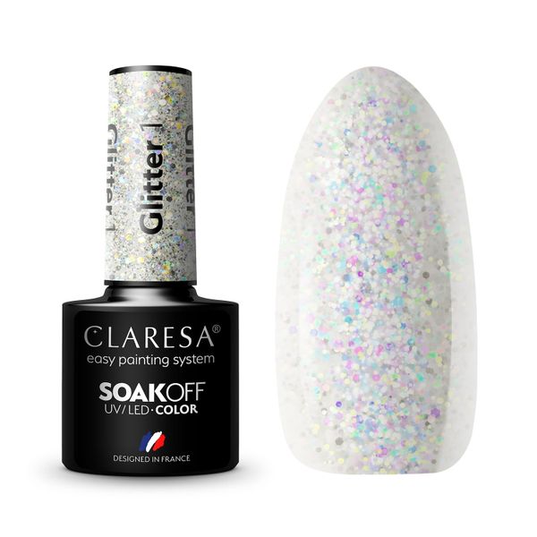 CLARESA Lakier hybrydowy GLITTER 1 - 5g zdjęcie 1