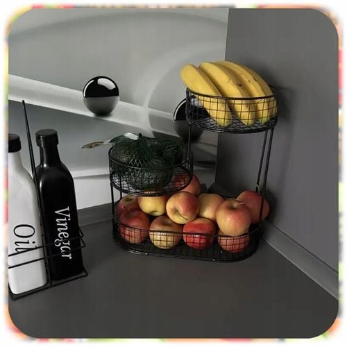 KOSZ NA OWOCE WARZYWA 3 POZIOMOWY METALOWY CZARNY KOSZYK STOJAK na Arena.pl