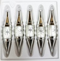 Bombki szklane sople 5 sztuk Ręcznie zdobione. Produkt polski (srebrny)