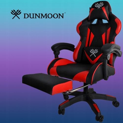 SUPER WYGODNY FOTEL GAMINGOWY BIUROWY KUBEŁKOWY CZARNO - CZERWONY DUNMOON zdjęcie 12