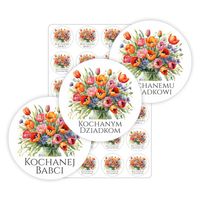 NAKLEJKI etykiety DZIEŃ BABCI I DZIADKA upominek kwiaty 24szt. 5cm