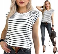 BLUZKA DAMSKA T_SHIRT krótki rękaw w paski modny stylowy